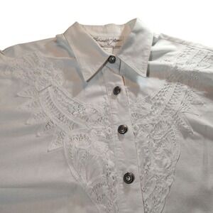 Vintage Panhandle Slim Western Shirt Top White Lace Long Sleeve Womens XL READ